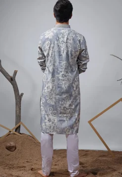 Digital Printed Modal Silk Kurta Set in Blue