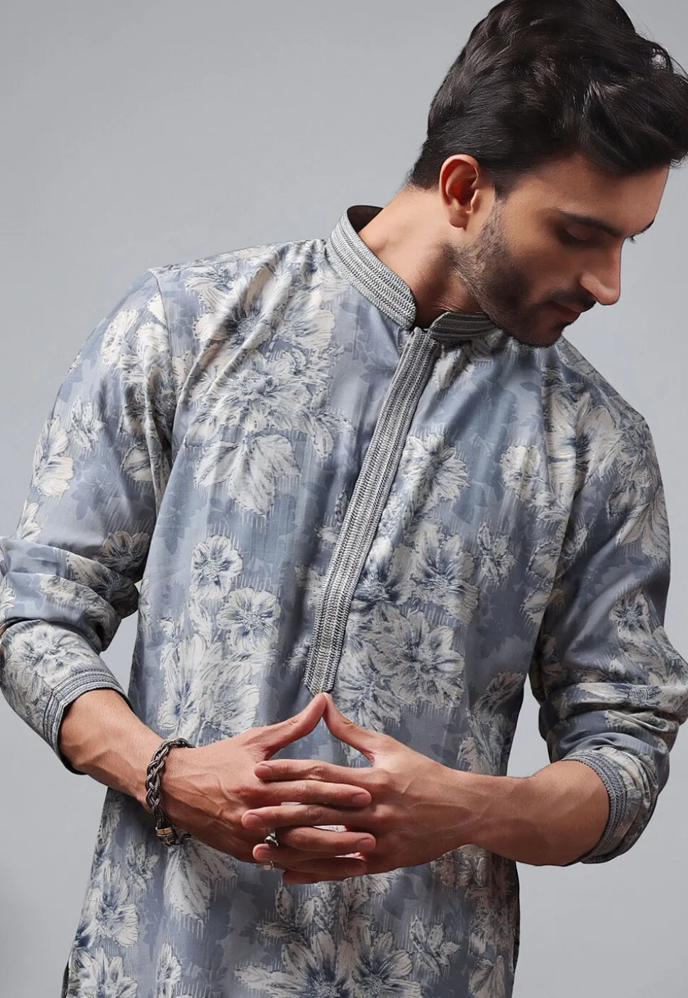 Digital Printed Modal Silk Kurta Set in Blue