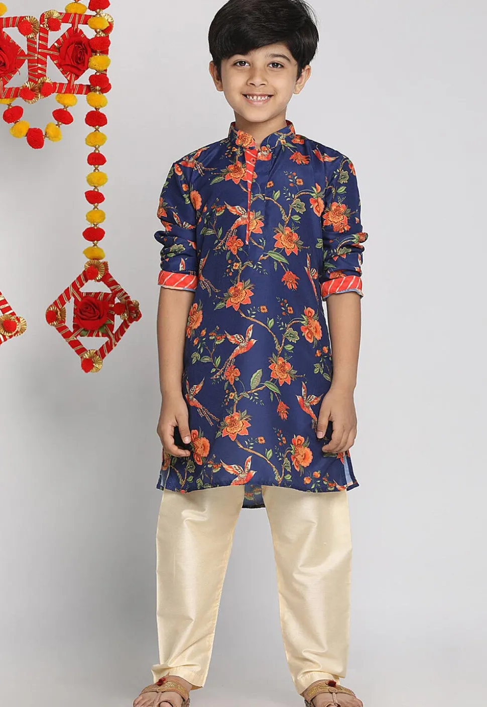 Digital Printed Muslin Cotton Kurta Set in Navy Blue