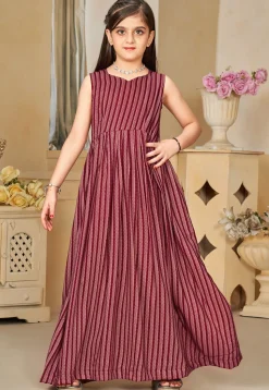 Digital Printed Muslin Cotton Gown with Jacket in Wine