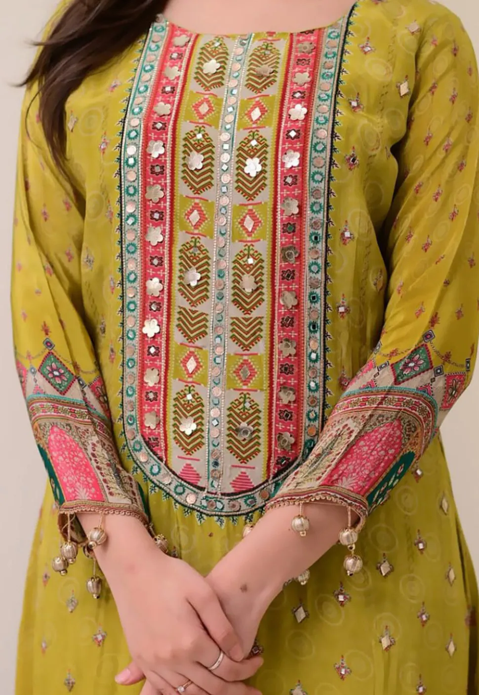 Digital Printed Muslin Cotton Pakistani Suit in Olive Green