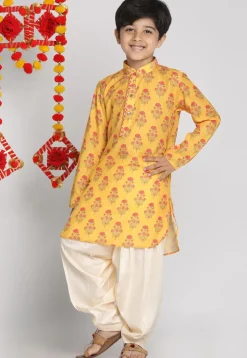 Digital Printed Muslin Cotton Kurta Set in Mustard