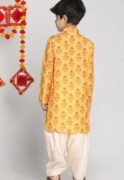 Digital Printed Muslin Cotton Kurta Set in Mustard