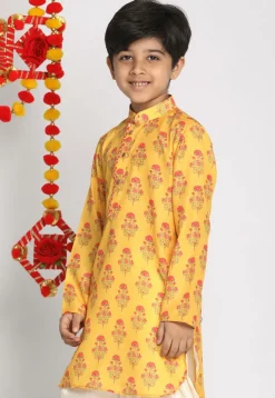 Digital Printed Muslin Cotton Kurta in Mustard