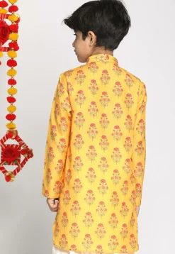 Digital Printed Muslin Cotton Kurta in Mustard