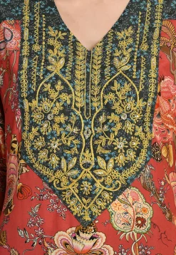 Digital Printed Muslin Silk A Line Kurta Set in Red
