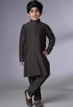 Digital Printed Muslin Silk Kurta Set in Black
