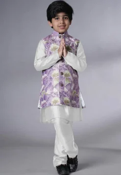 Digital Printed Muslin Silk Kurta Set in White