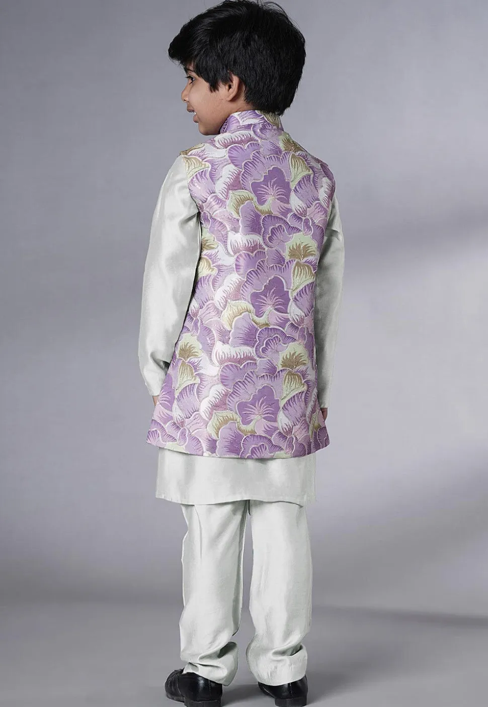Digital Printed Muslin Silk Kurta Set in White