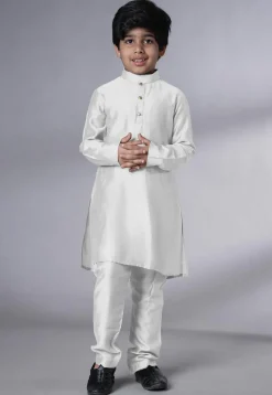 Digital Printed Muslin Silk Kurta Set in White
