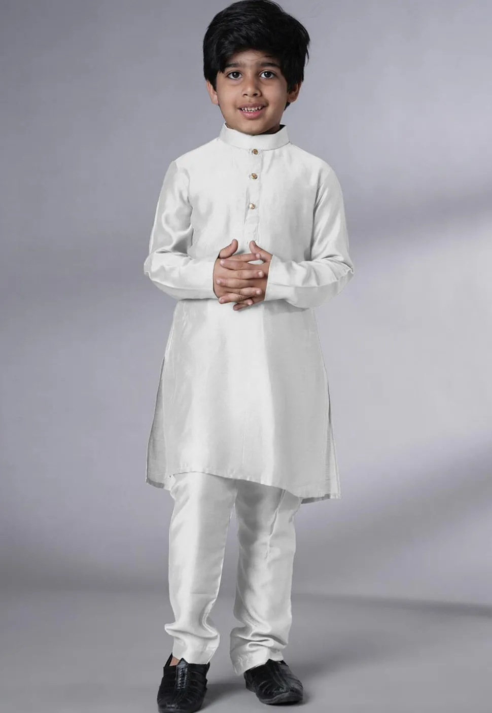 Digital Printed Muslin Silk Kurta Set in White