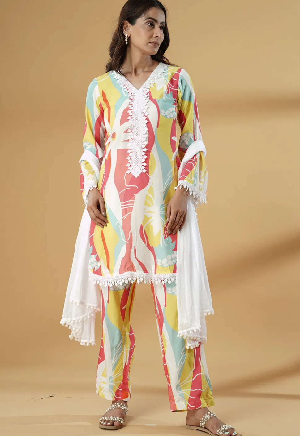 Digital Printed Muslin Silk Pakistani Suit in Multicolor