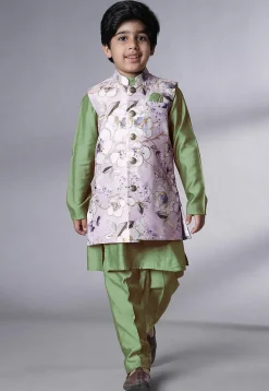Digital Printed Muslin Silk Kurta Set in Dusty Green
