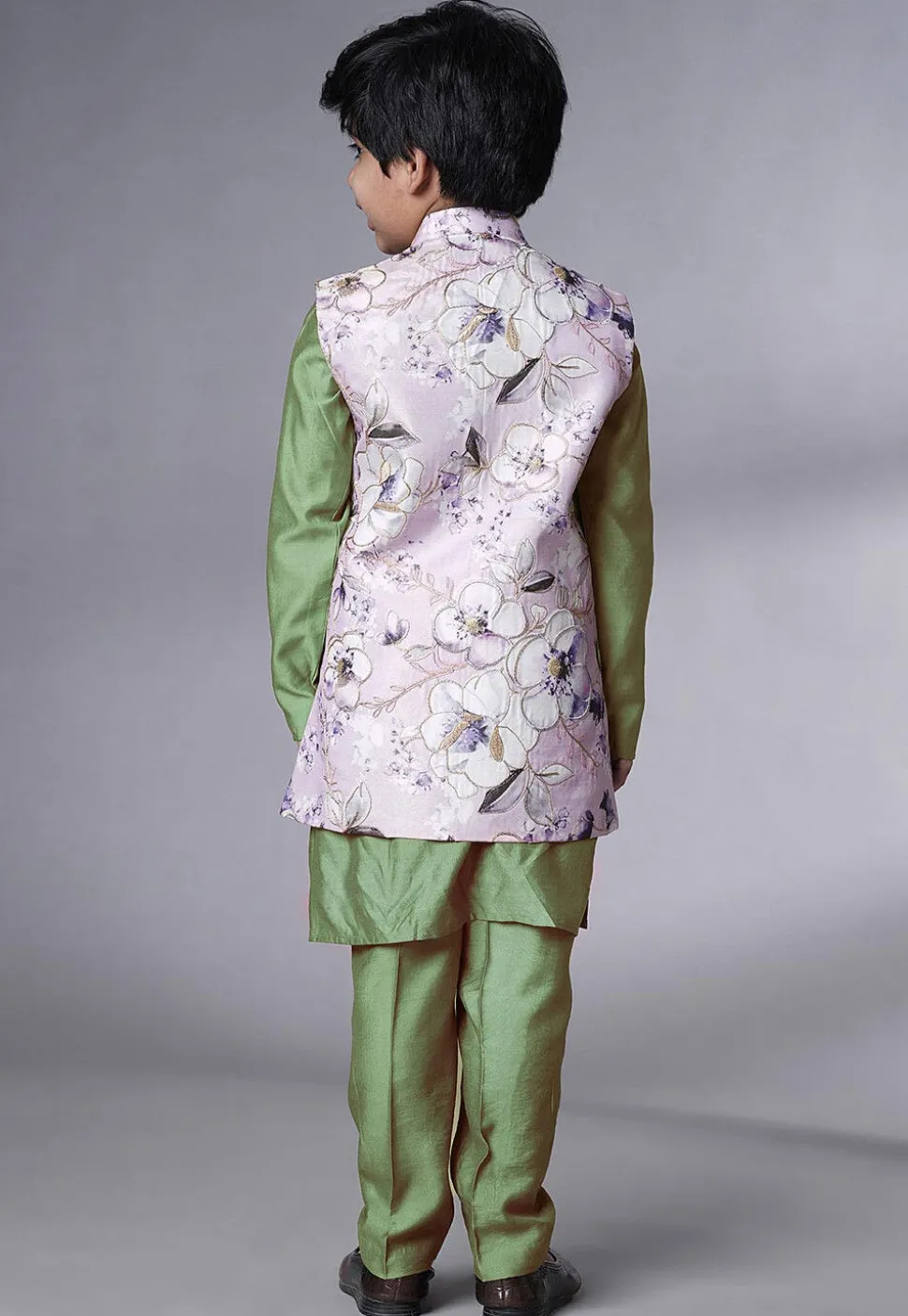 Digital Printed Muslin Silk Kurta Set in Dusty Green