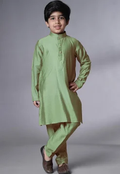 Digital Printed Muslin Silk Kurta Set in Dusty Green