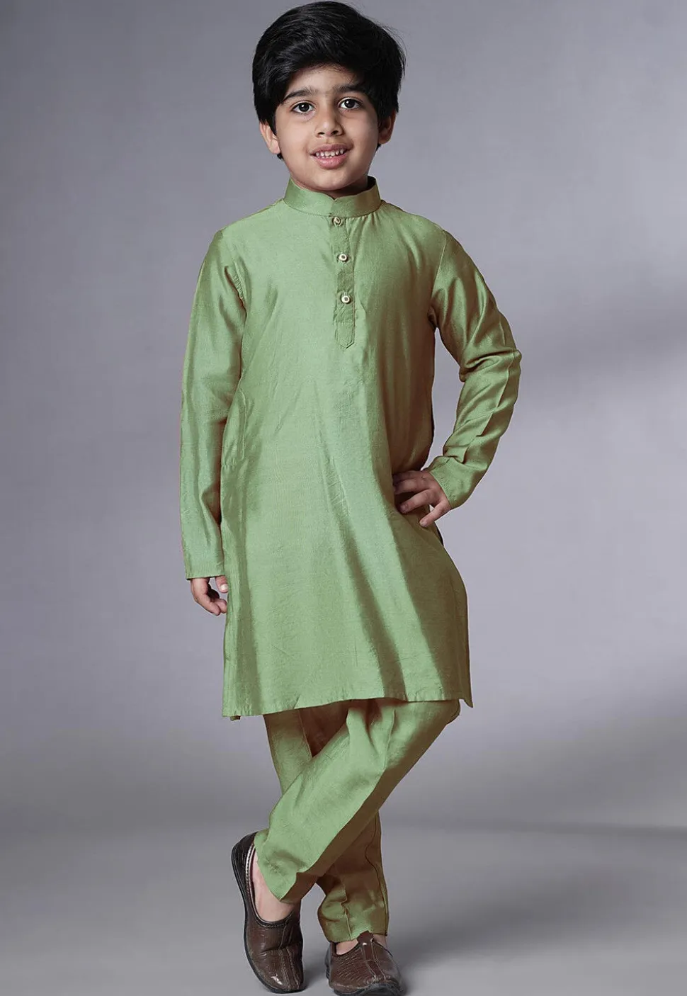 Digital Printed Muslin Silk Kurta Set in Dusty Green