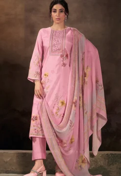 Digital Printed Muslin Silk Pakistani Suit in Pink