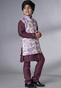 Digital Printed Muslin Silk Kurta Set in Wine