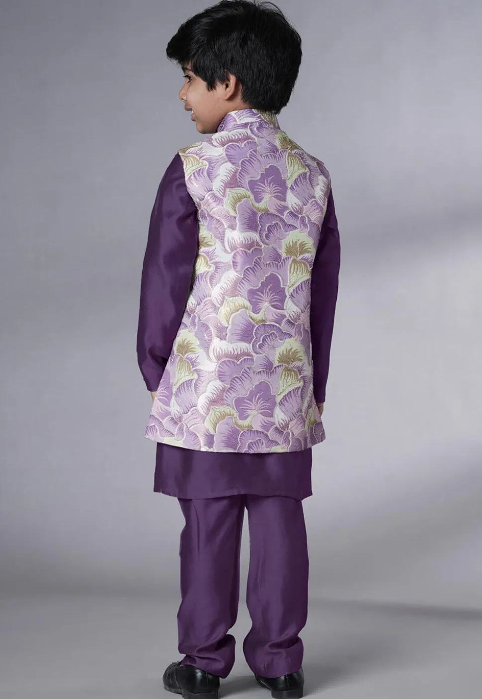 Digital Printed Muslin Silk Kurta Set in Dark Purple