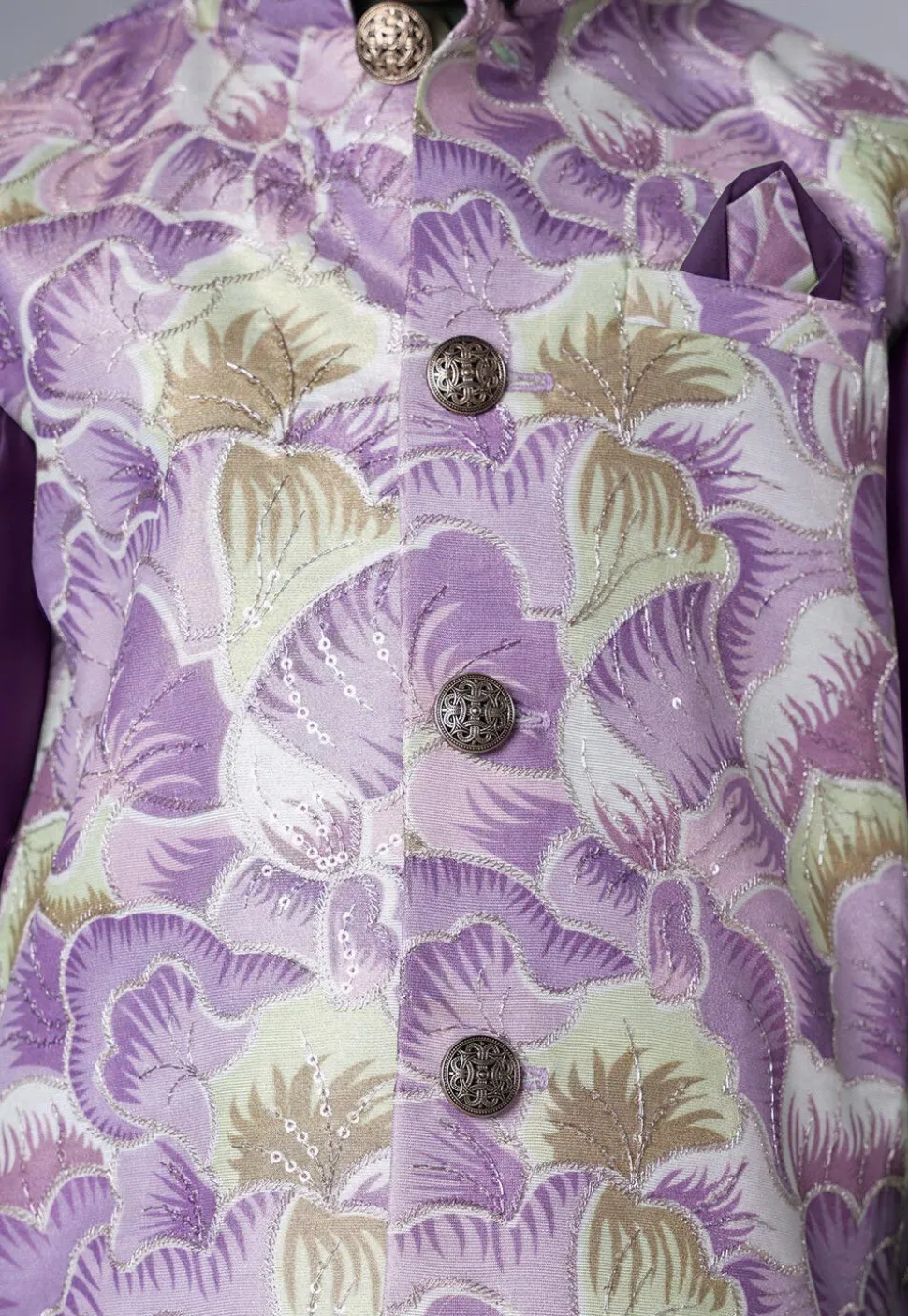 Digital Printed Muslin Silk Kurta Set in Dark Purple