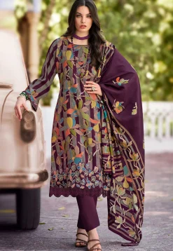 Digital Printed Muslin Silk Pakistani Suit in Purple