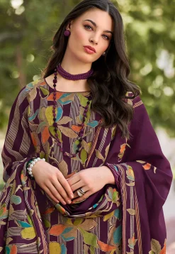 Digital Printed Muslin Silk Pakistani Suit in Purple