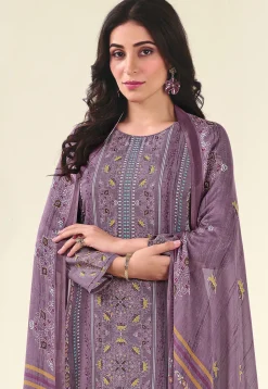 Digital Printed Muslin Silk Pakistani Suit in Purple