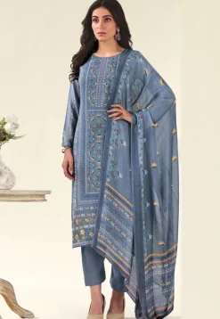 Digital Printed Muslin Silk Pakistani Suit in Blue