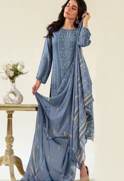 Digital Printed Muslin Silk Pakistani Suit in Blue