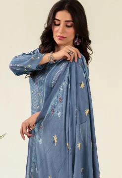 Digital Printed Muslin Silk Pakistani Suit in Blue