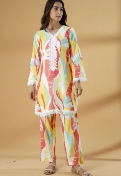 Digital Printed Muslin Silk Straight Kurta Set in Multicolor