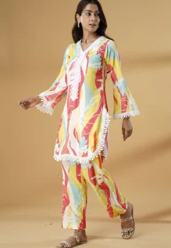Digital Printed Muslin Silk Straight Kurta Set in Multicolor