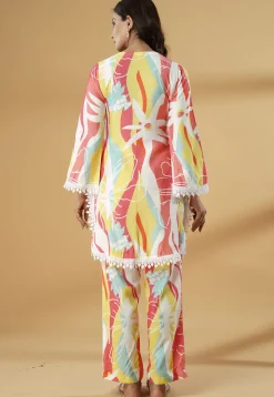 Digital Printed Muslin Silk Straight Kurta Set in Multicolor