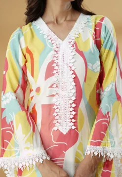 Digital Printed Muslin Silk Straight Kurta Set in Multicolor