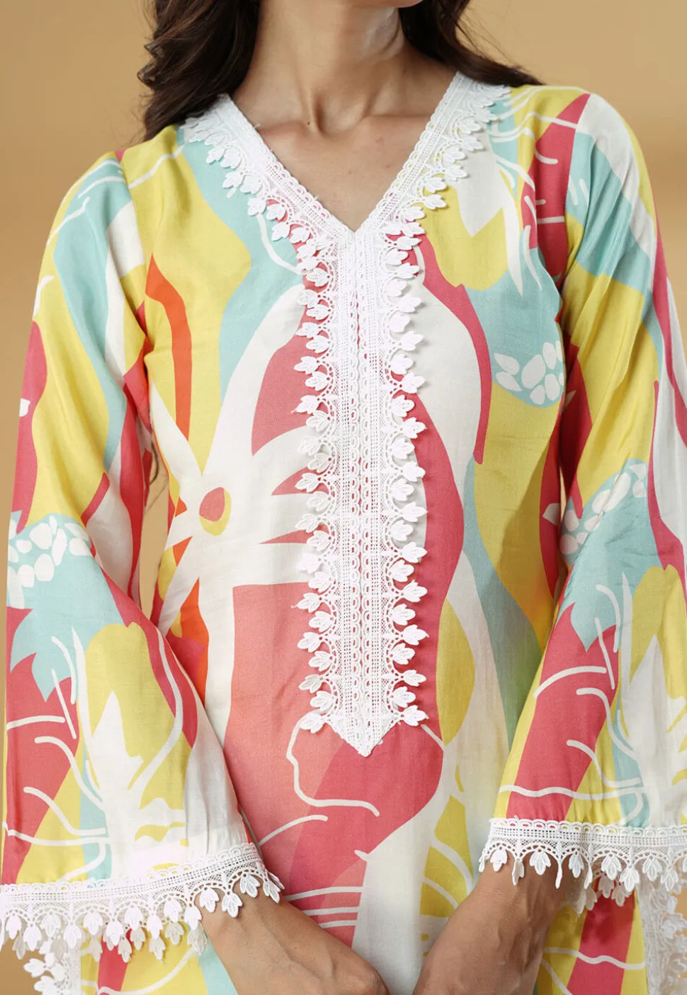 Digital Printed Muslin Silk Straight Kurta Set in Multicolor