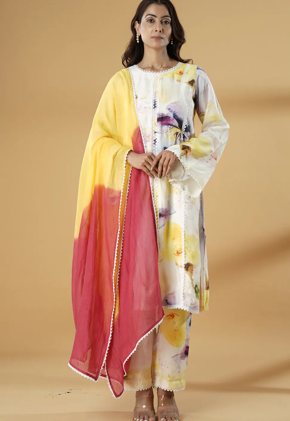 Digital Printed Muslin Silk Pakistani Suit in Multicolor