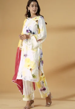 Digital Printed Muslin Silk Pakistani Suit in Multicolor