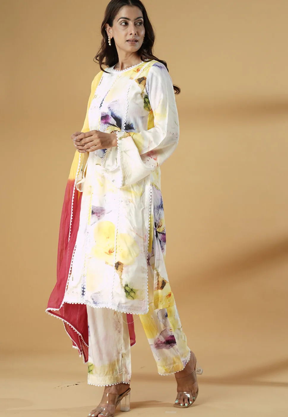 Digital Printed Muslin Silk Pakistani Suit in Multicolor