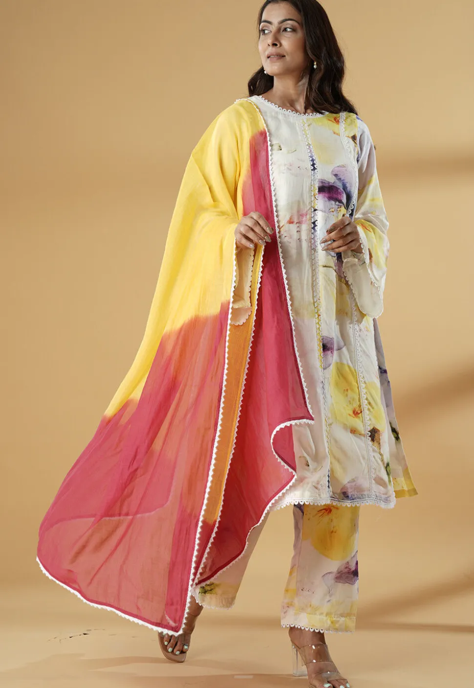 Digital Printed Muslin Silk Pakistani Suit in Multicolor