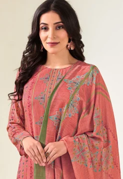 Digital Printed Muslin Silk Pakistani Suit in Peach