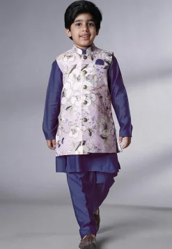 Digital Printed Muslin Silk Kurta Set in Blue
