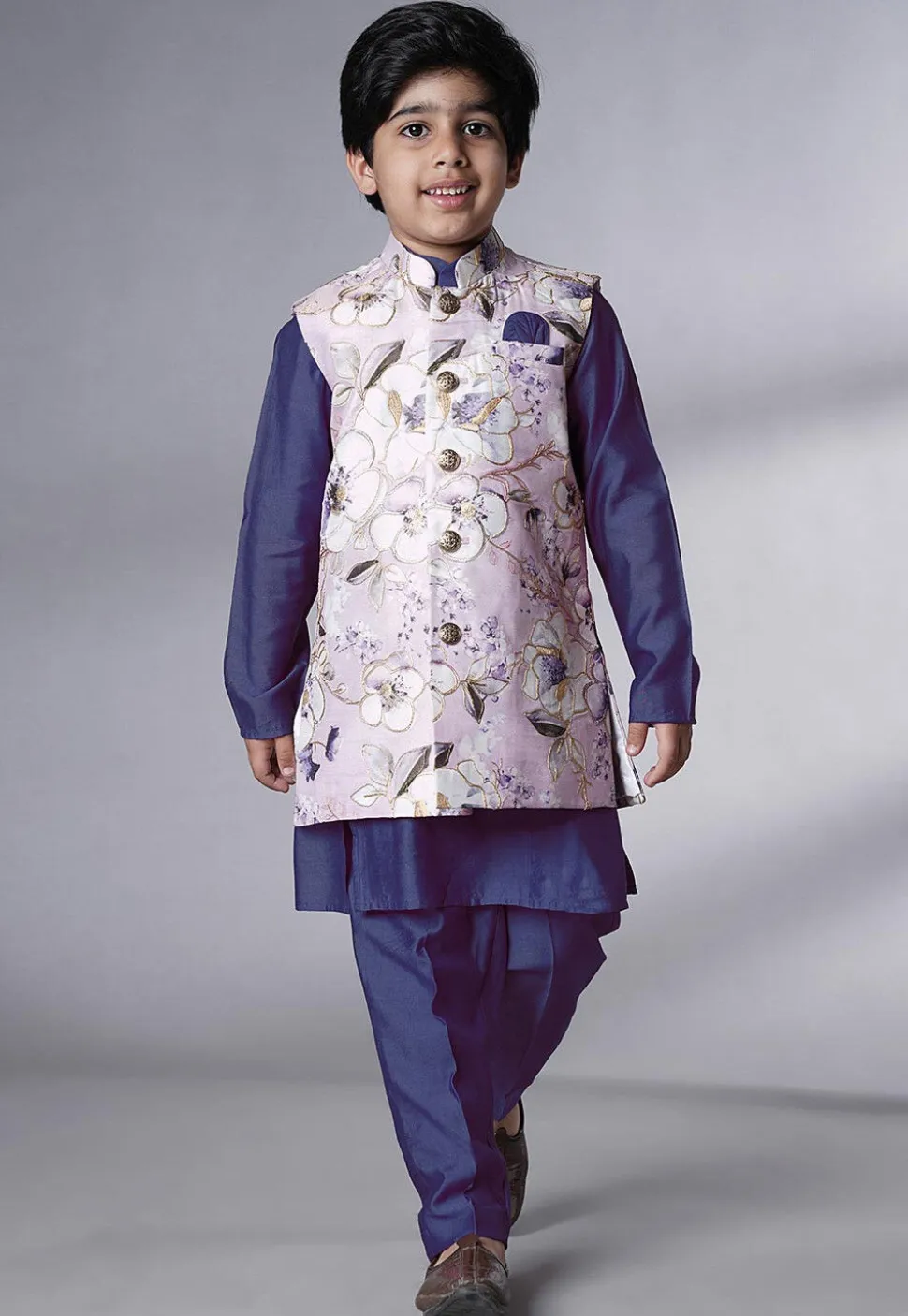 Digital Printed Muslin Silk Kurta Set in Blue