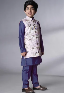 Digital Printed Muslin Silk Kurta Set in Blue