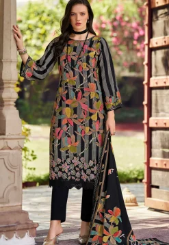 Digital Printed Muslin Silk Pakistani Suit in Black