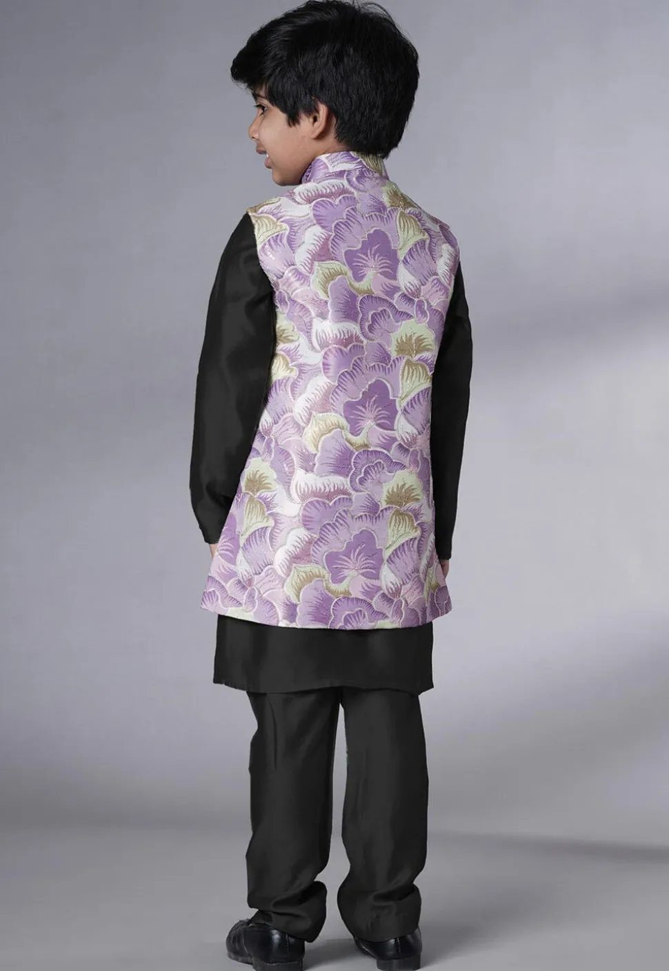 Digital Printed Muslin Silk Kurta Set in Black