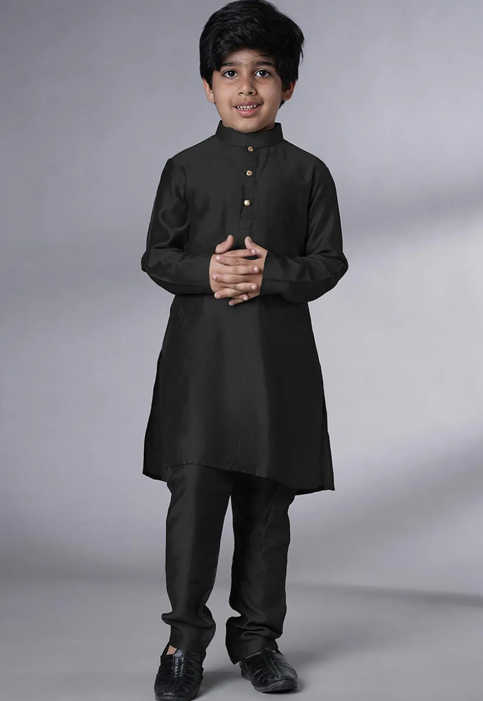 Digital Printed Muslin Silk Kurta Set in Black