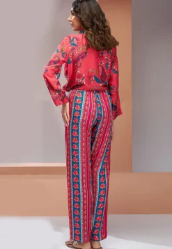 Digital Printed Muslin Silk Crop Top Set in Red