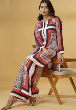 Digital Printed Muslin Silk Straight Kurta Set in Multicolor