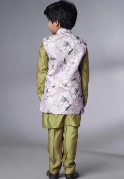 Digital Printed Muslin Silk Kurta Set in Olive Green