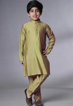 Digital Printed Muslin Silk Kurta Set in Olive Green